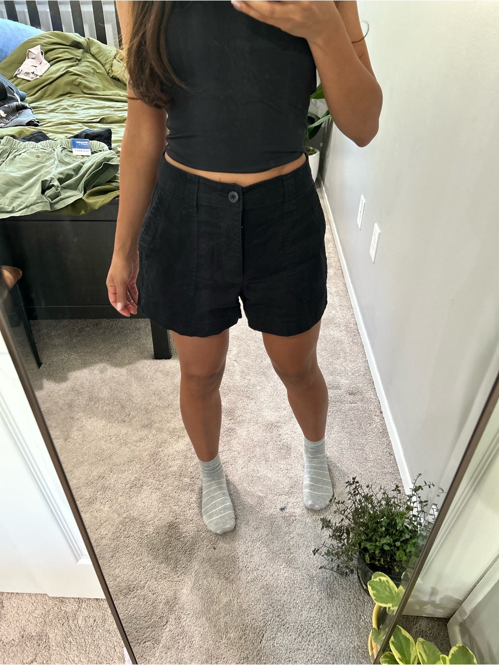 High-Rise Black Women's Cargo Shorts